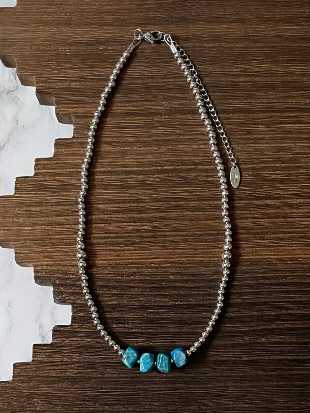 Handmade Geometric Faceted Apatite Western Pearl Necklace 16 inch